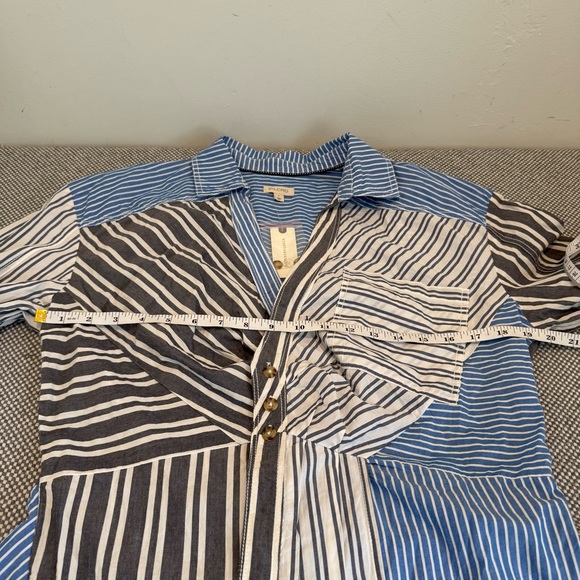 Pilcro Reworked Mixed Stripe Buttondown Shirt size L - Picture 9 of 12